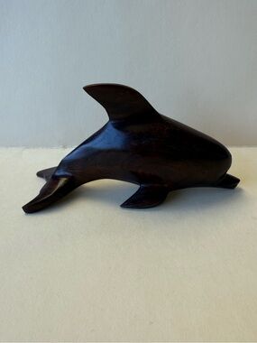 Vintage Handcrafted Carved Dark Brown Ironwood Wood Dolphin Sculpture Figurine.